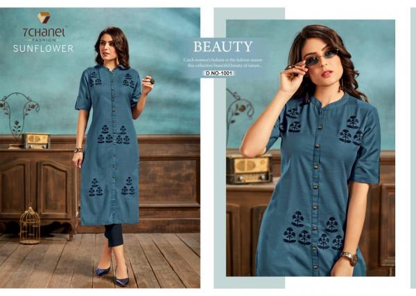 7 Chanel Sunflower-Cotton-With-Embroidery-Kurti